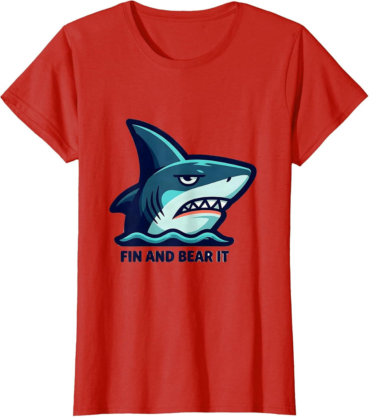 Women's Fin And Bear It Funny Shark Lover Ocean Wildlife Humor T-Shirt - Red