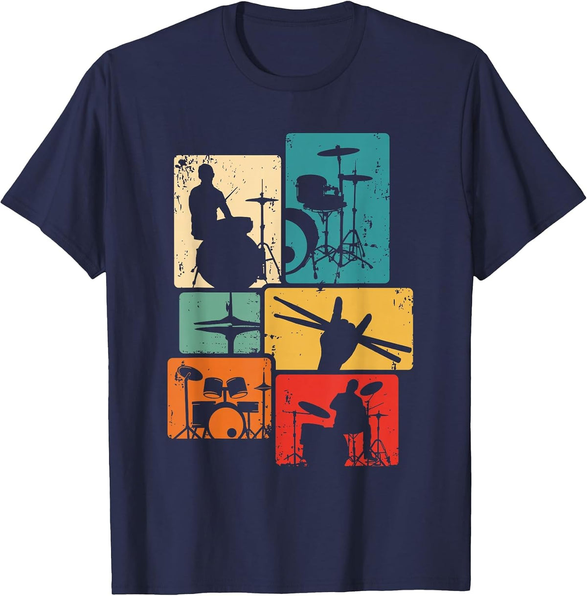 Drum Player Rock Music Drumsticks Drumming Vintage Drummer T-Shirt - Navy Blue