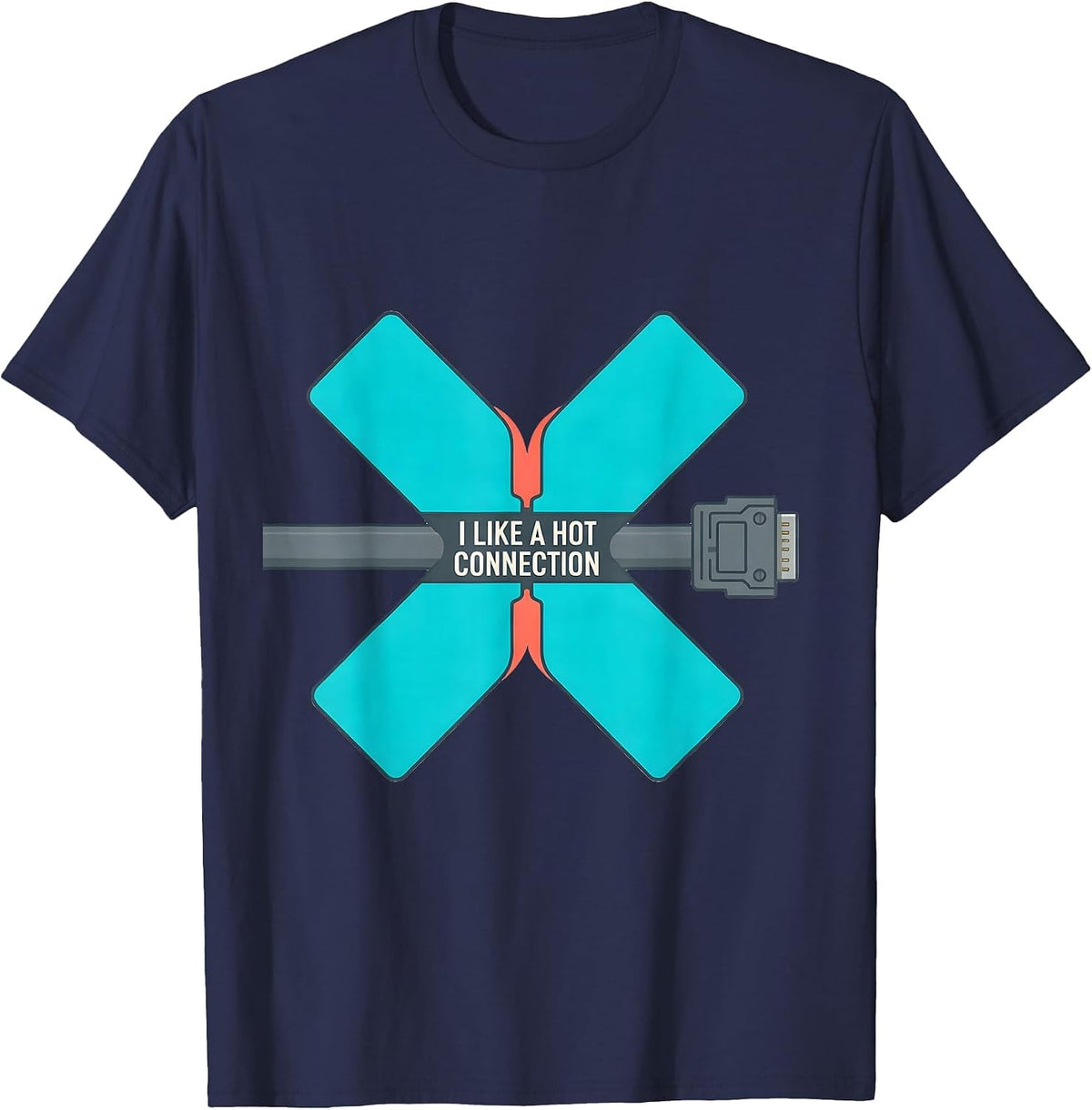 Men's I Like A Hot Connection Funny Electrician Trade Skeleton T-Shirt - Navy Blue