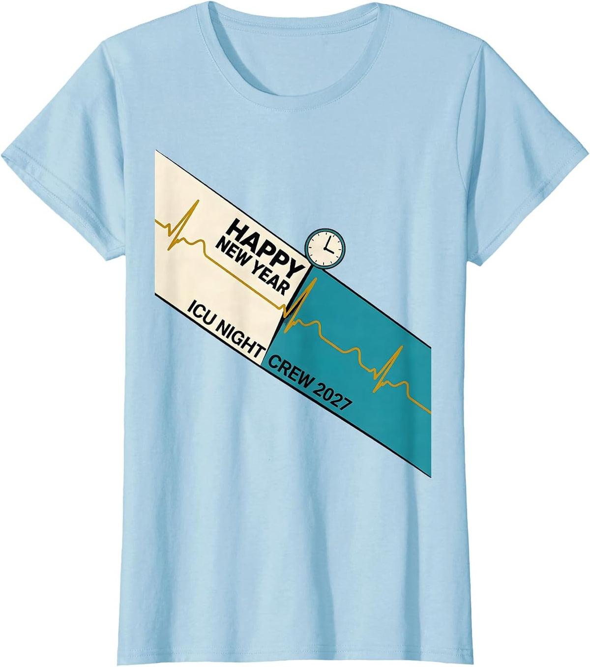Women's Happy New Year, ICU Night Crew 2027 Midcentury Modern Nurse T-Shirt - Baby Blue