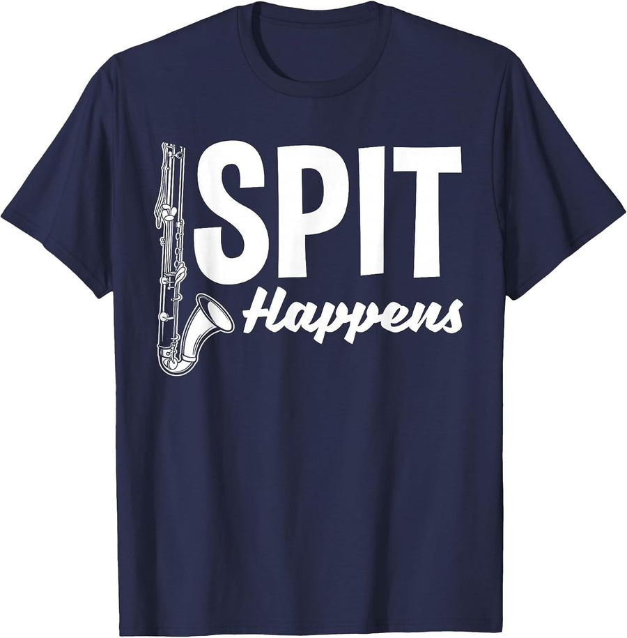 Bass Clarinet Player Clarinetist Spit Happens T-Shirt - Navy Blue
