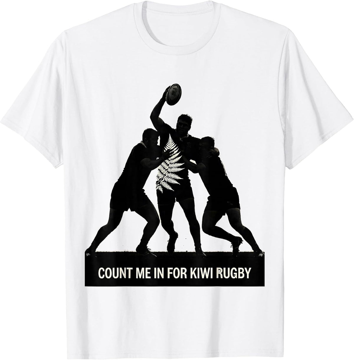 Men's Count Me In For Kiwi Rugby Silhouette Rugby Fan New Zealand T-Shirt - White
