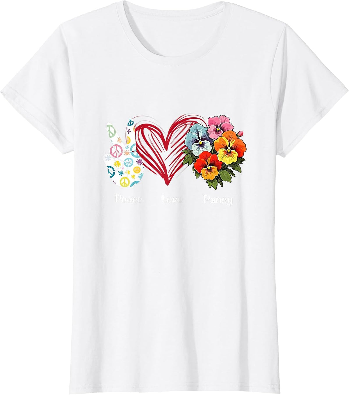 Peace Love Pansy Flower Hippie Pansy Lover T-Shirt - White