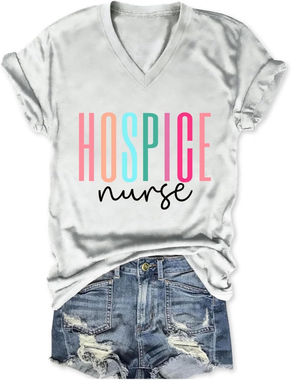 Women's Hospice Nurse T-Shirt Nursing Care Squad V Neck Tee Hospice Registered Nurse Appreciation Gift RN Tops - White