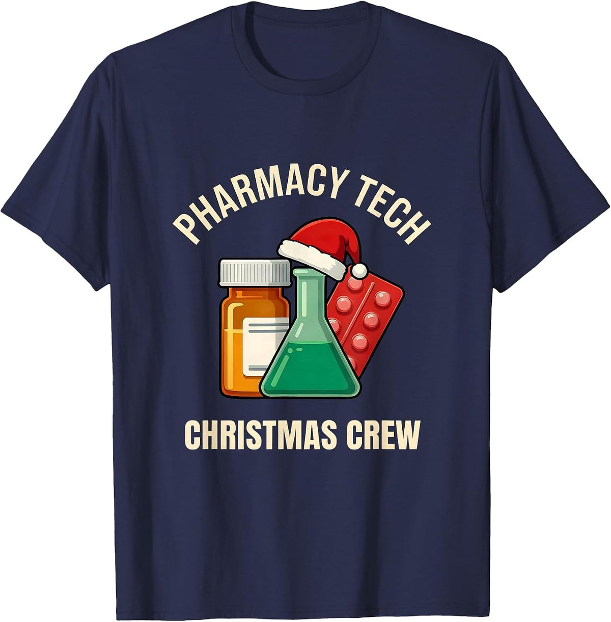 Pharmacy Tech Christmas Crew Funny Pharmacy Technician Lab T-Shirt - Navy Blue