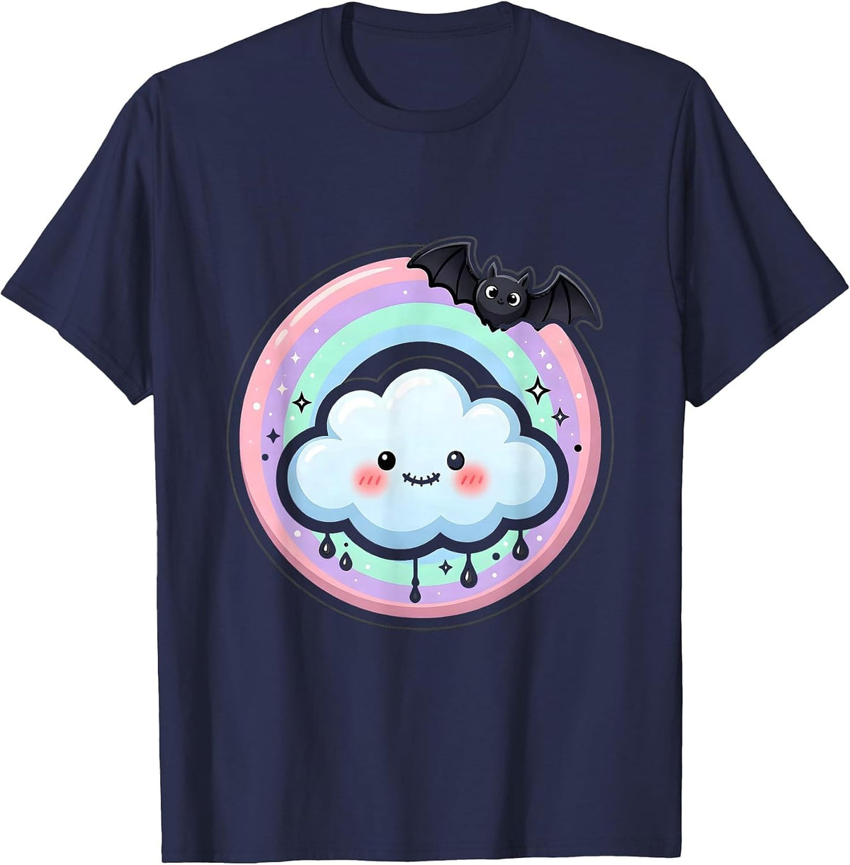 Rainbow Bridge Over Clouds Kindergarten Design T-Shirt - Navy Blue
