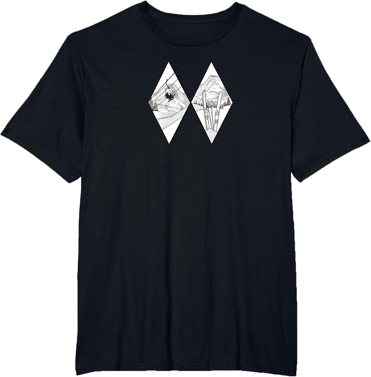Graphic Difficult Run Marker Ski Snowboard Ski Lift Mountain T-Shirt - Black