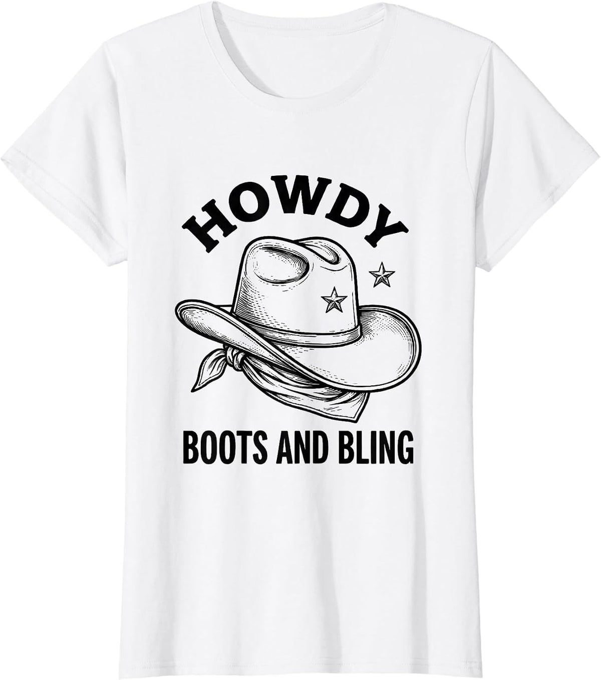 Howdy, Boots and Bling Funny Cowgirl Western Rodeo Gift T-Shirt - White