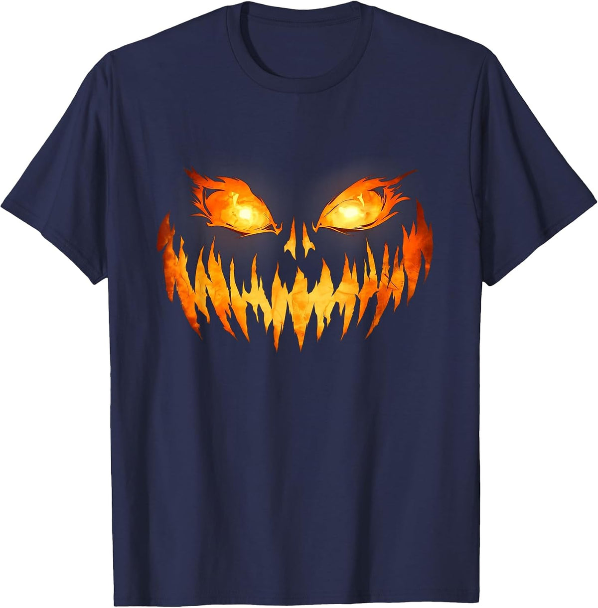 Scary Spooky Jack O Lantern Face Pumpkin Halloween Men Boys T-Shirt - Navy Blue