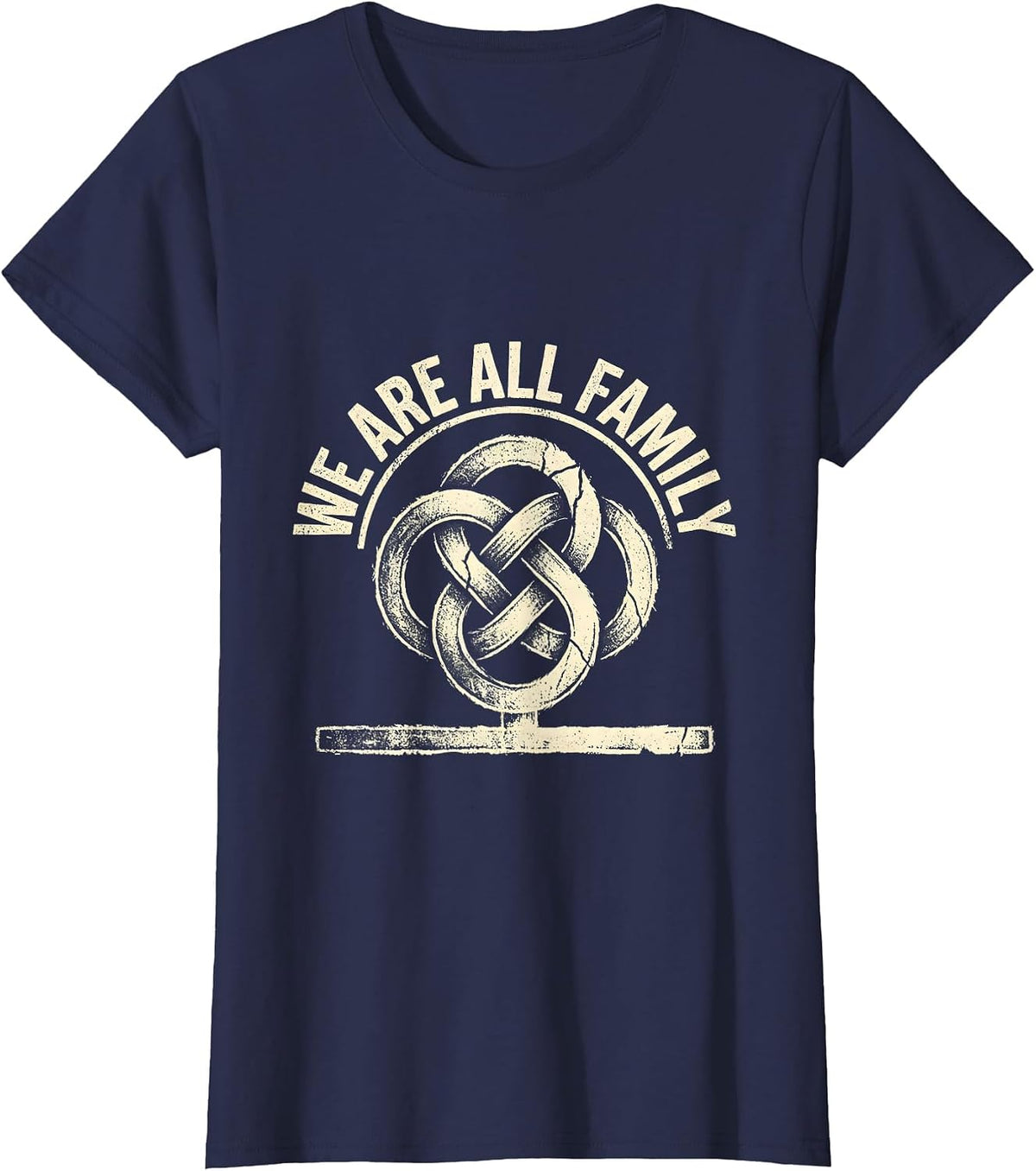 Women's We Are All Family Rubber Stamp Family Reunion Matching Group T-Shirt - Navy Blue