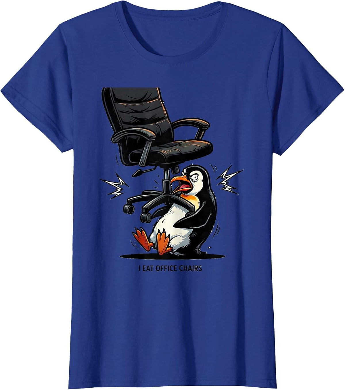 Women's I Eat Office Chairs Funny Penguin Absurdist Meme Gen Z T-Shirt - Royal Blue