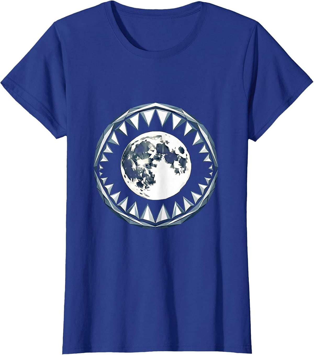 Women's Shark Jaw Full Moon Graphic Design T-Shirt - Royal Blue