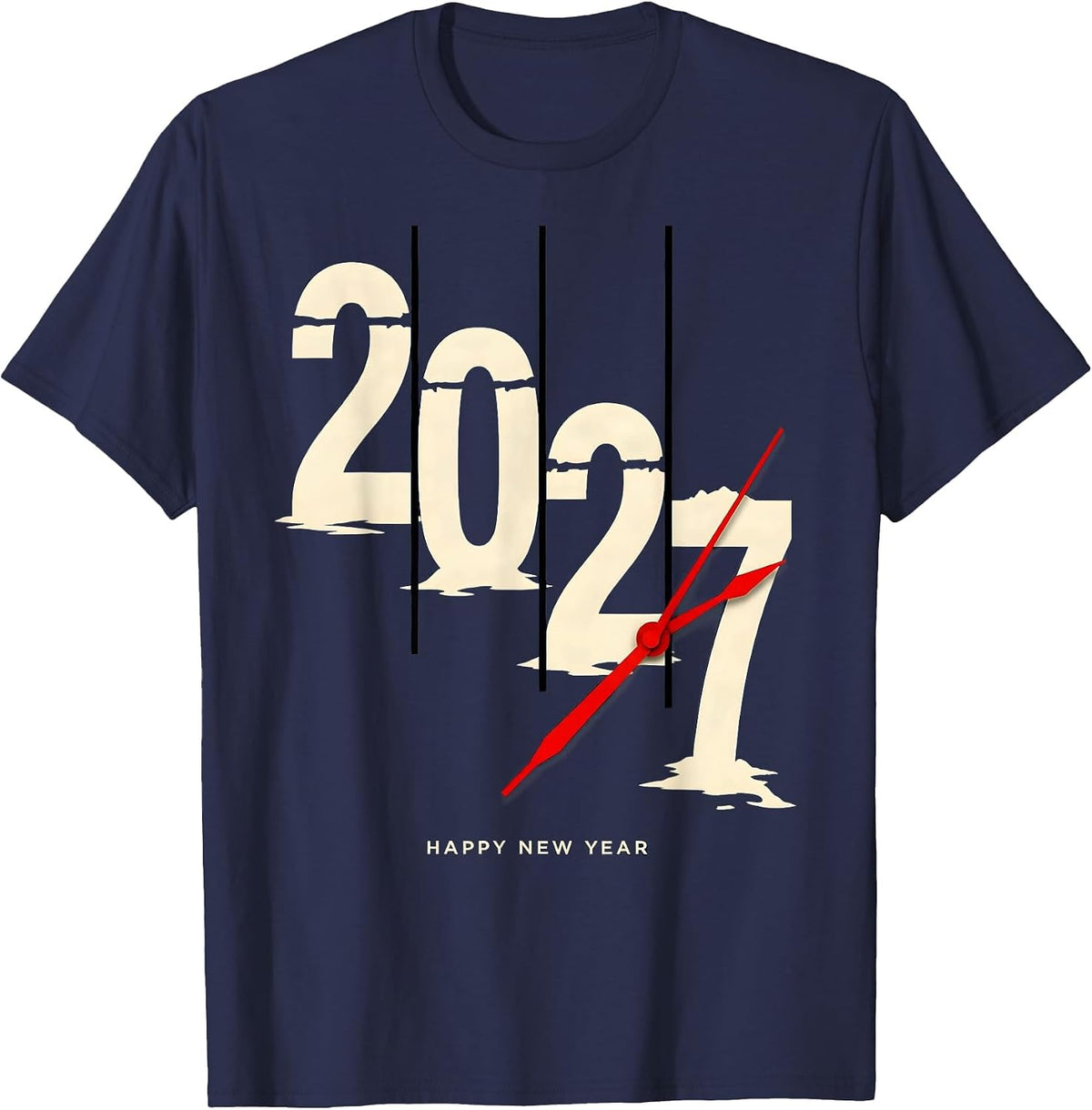 Happy New Year 2027 Stencil Graphic Novelty Party Wear T-Shirt - Navy Blue