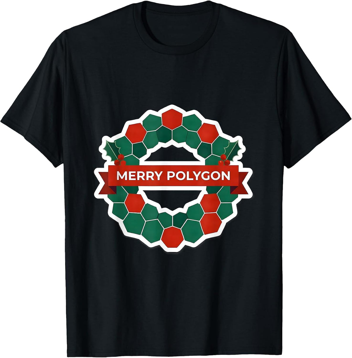Men's Merry Polygon Funny Math Teacher Christmas Pun Humor T-Shirt - Black