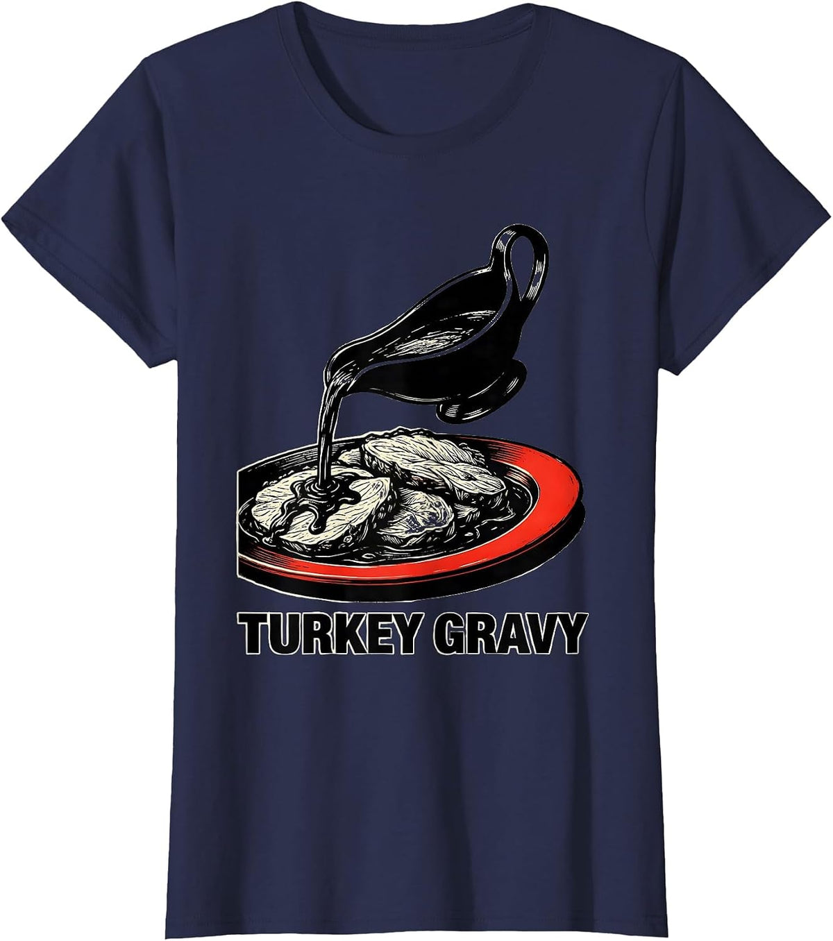 Women's Turkey Gravy Bootleg 90's Rap Rock Vintage Funny T-Shirt - Navy Blue