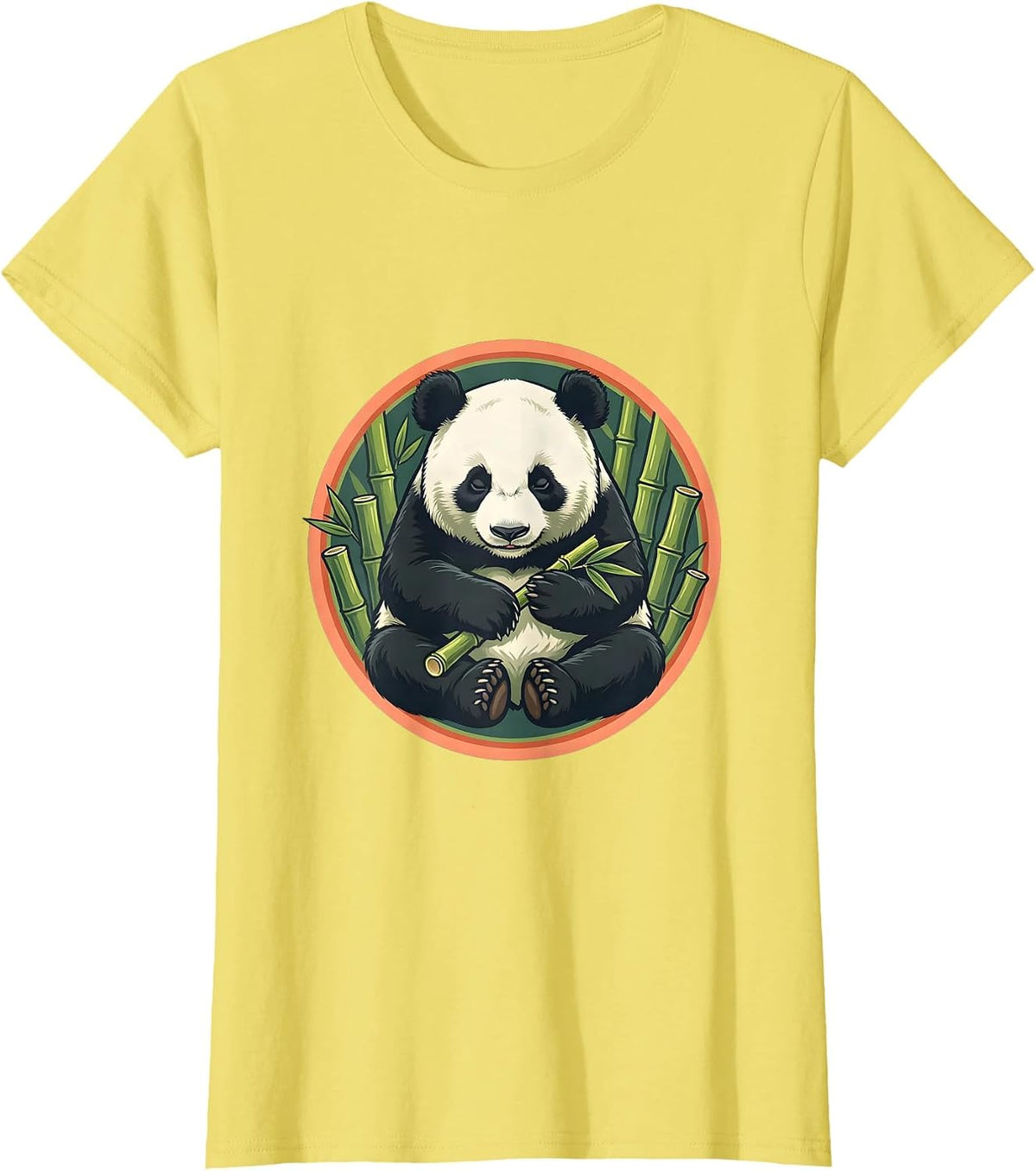 Sleepy Panda Eating Bamboo Funny Animal Design T-Shirt - Lemon Yellow