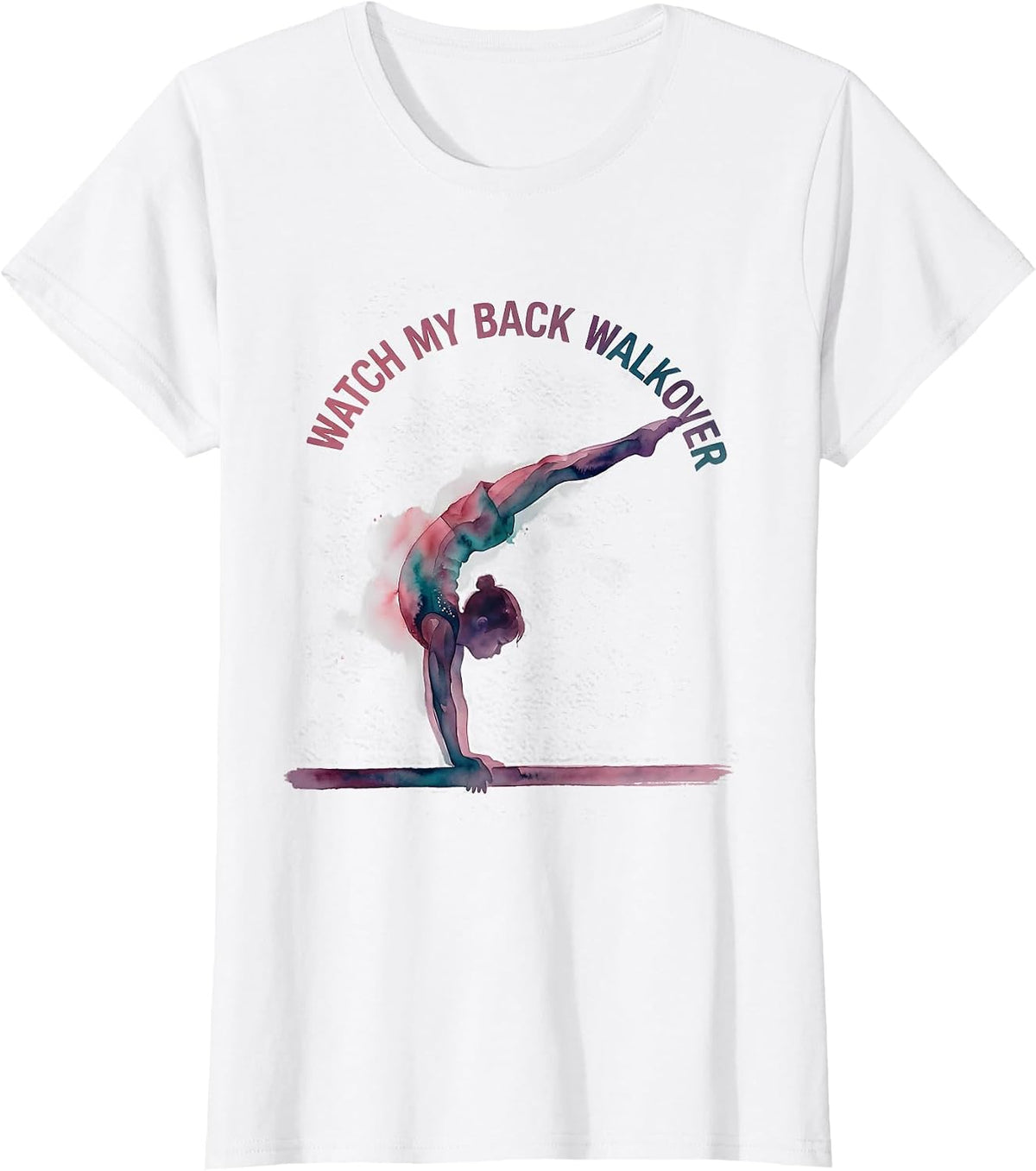 Women's Watch My Back Walkover Watercolor Gymnastics Silhouette T-Shirt - White
