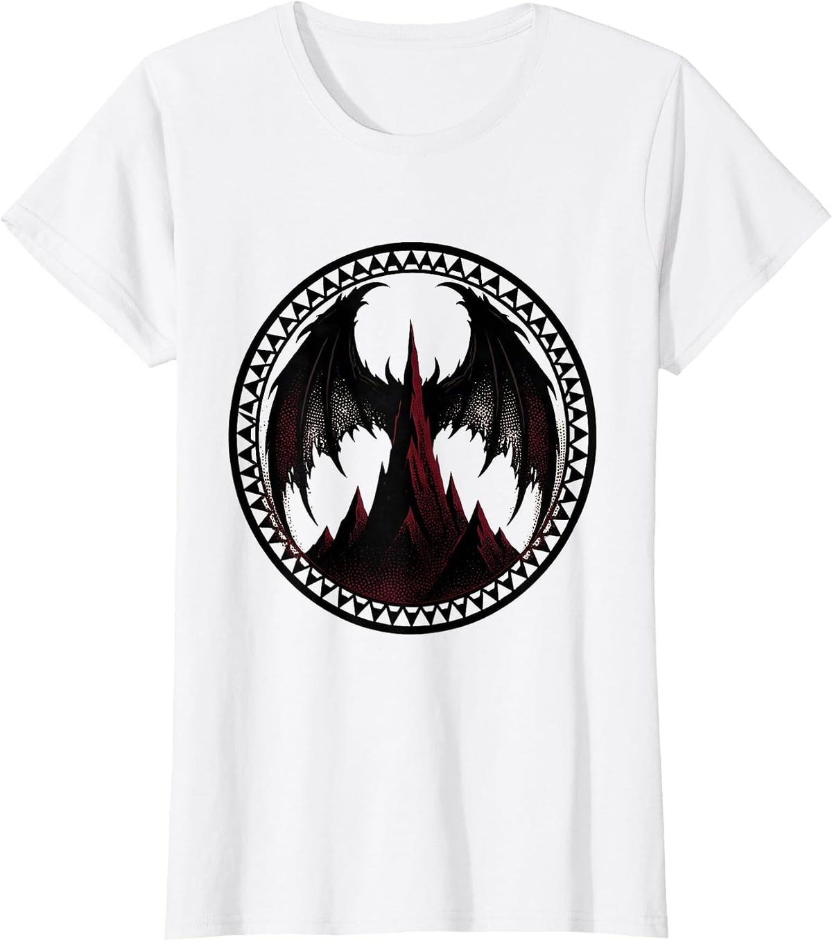 Women's Demon Wings Over Mountain Peaks Metal Graphic T-Shirt - White