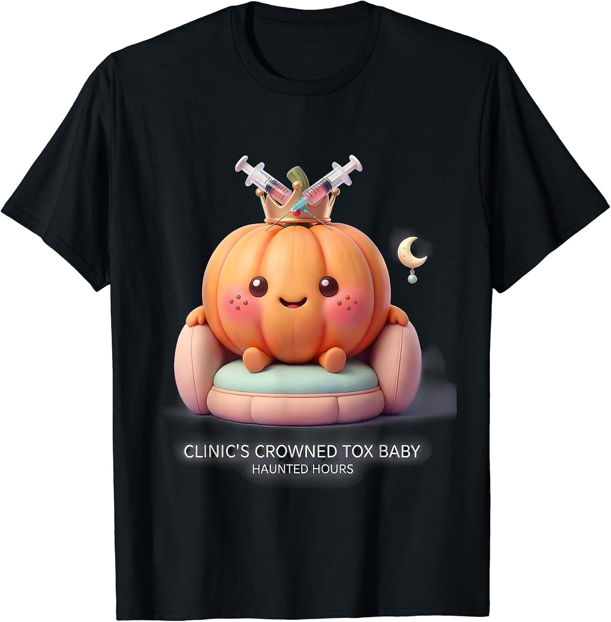 Men's Clinic's Crowned Tox Baby, Haunted Hours Kawaii Nurse T-Shirt - Black