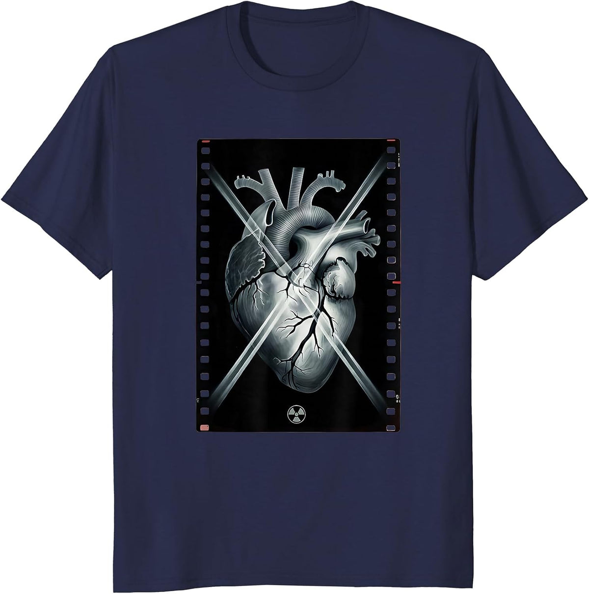 Men's Radiographic Heart X-Ray Beam Minimalist Radiology Tech T-Shirt - Navy Blue