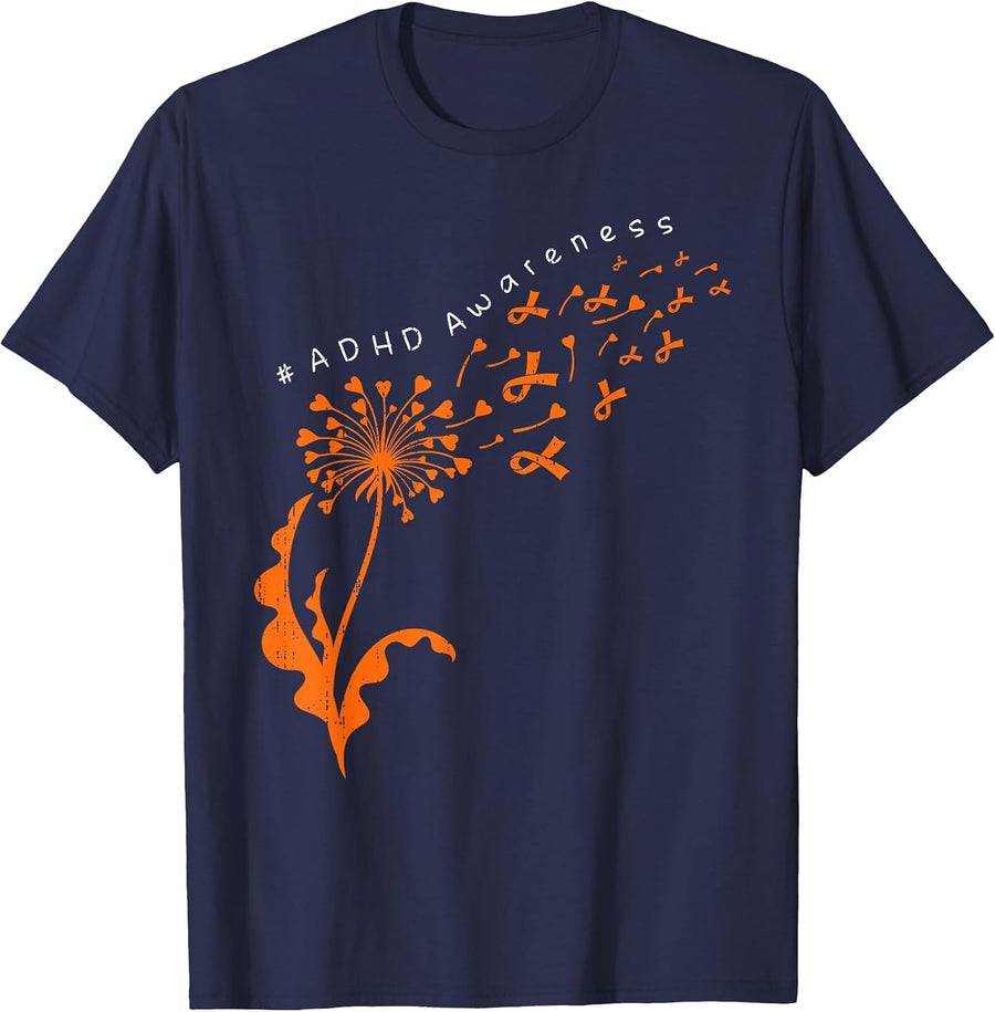 Dadalion ADHD Awareness Ribbon Orange Suppport Women Girl T-Shirt - Navy Blue