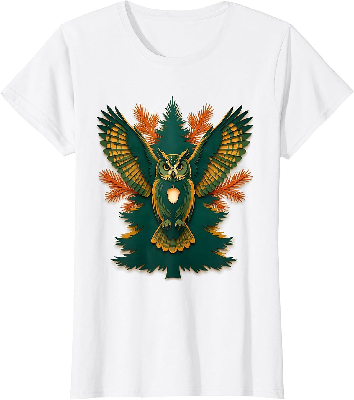 Barred Owl Hemlock Crown Forest Wildlife Nature Lover T-Shirt - White