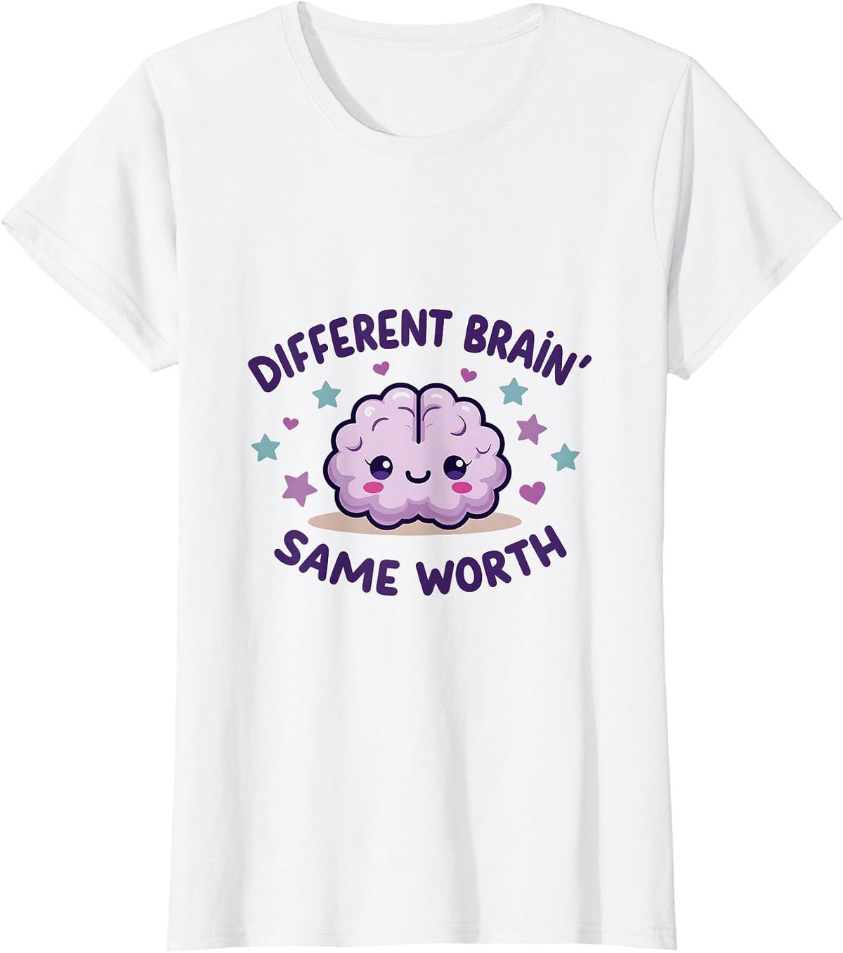 Different Brain Same Worth ADHD Awareness Design T-Shirt - White