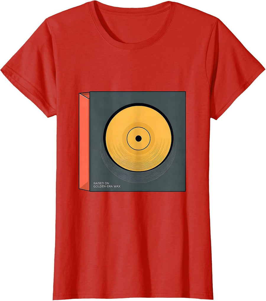 Women's Raised On Golden-Era Wax Vintage 90s Hip-Hop Rap Music Lyric T-Shirt - Red