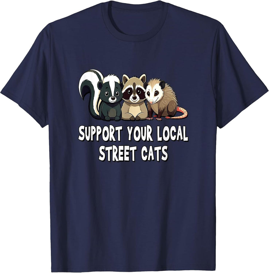 Support Your Local Street Cats - Raccoon, Opossum T-Shirt - Navy Blue