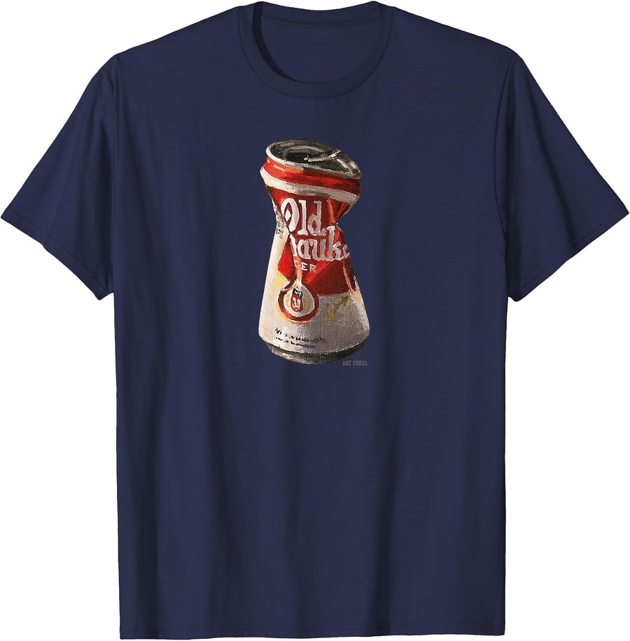 Old Crushed Beer Can T-Shirt - Navy Blue