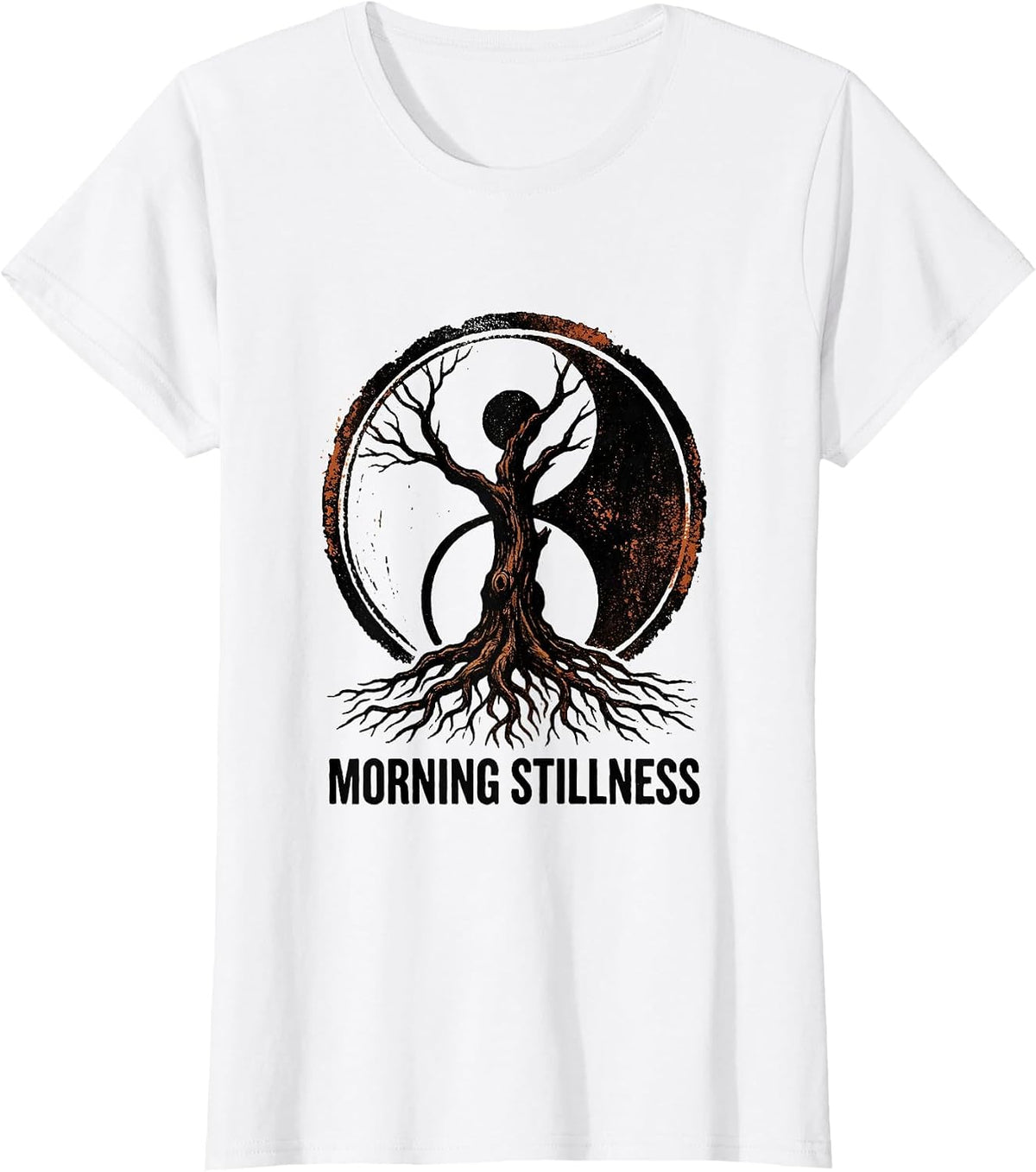 Morning Stillness Rubber Stamp Tai Chi Mind Body Balance T-Shirt - White