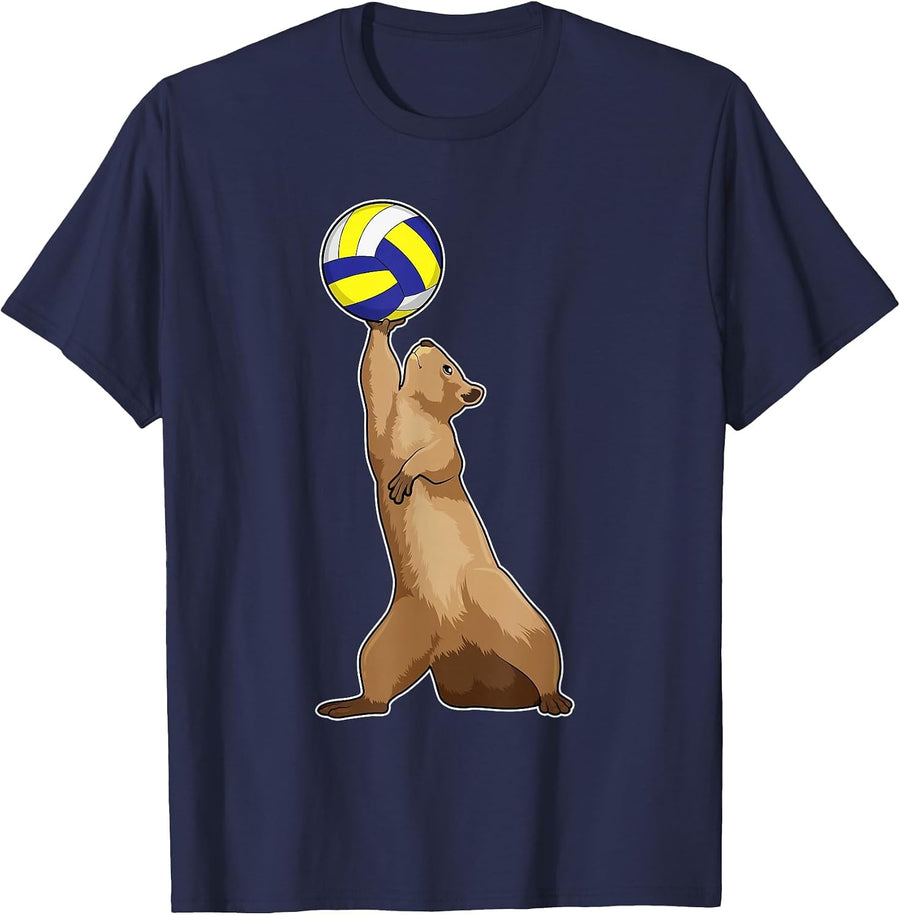Squirrel Volleyball Player Volleyball Sports T-Shirt - Navy Blue