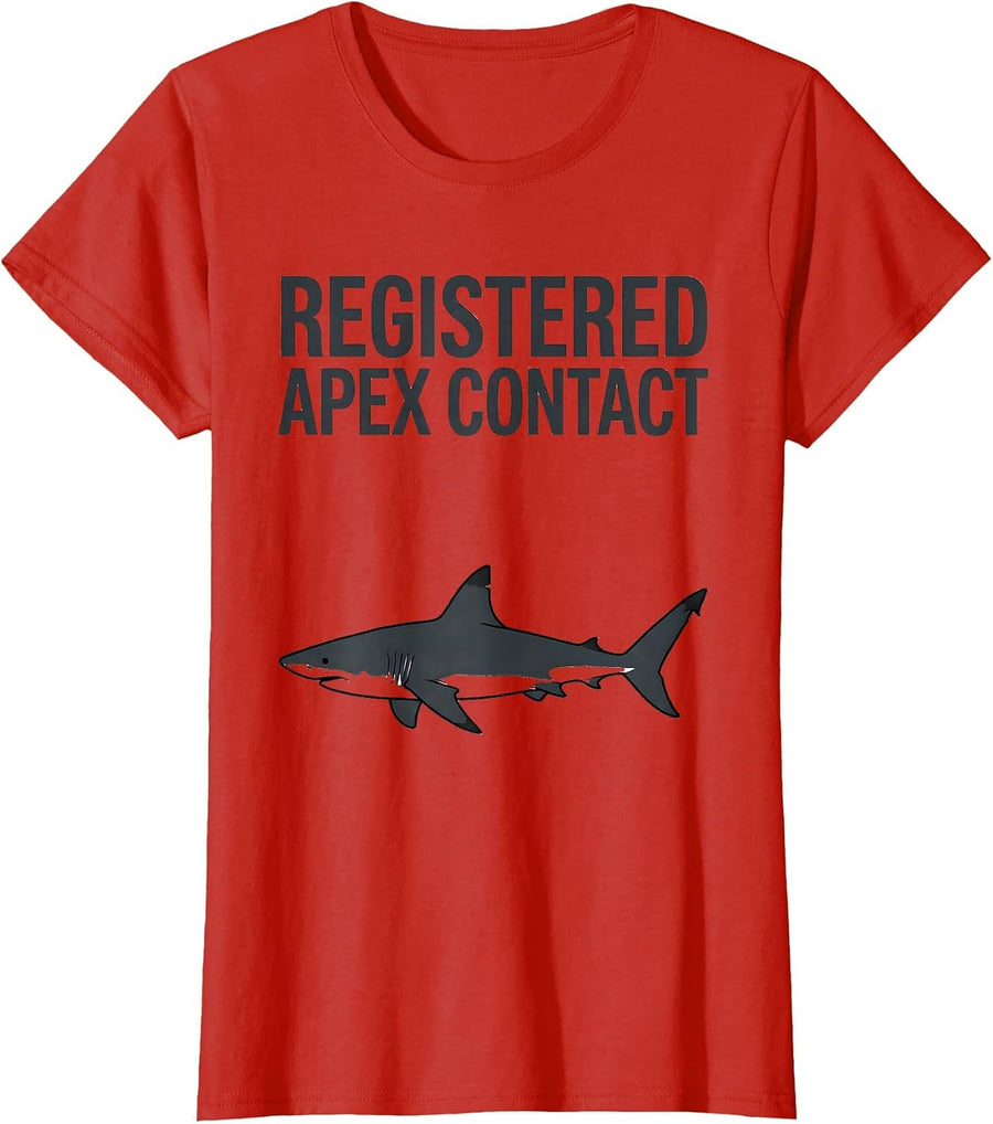 Women's Registered Apex Contact Funny Shark Lover Ocean Wildlife T-Shirt - Red