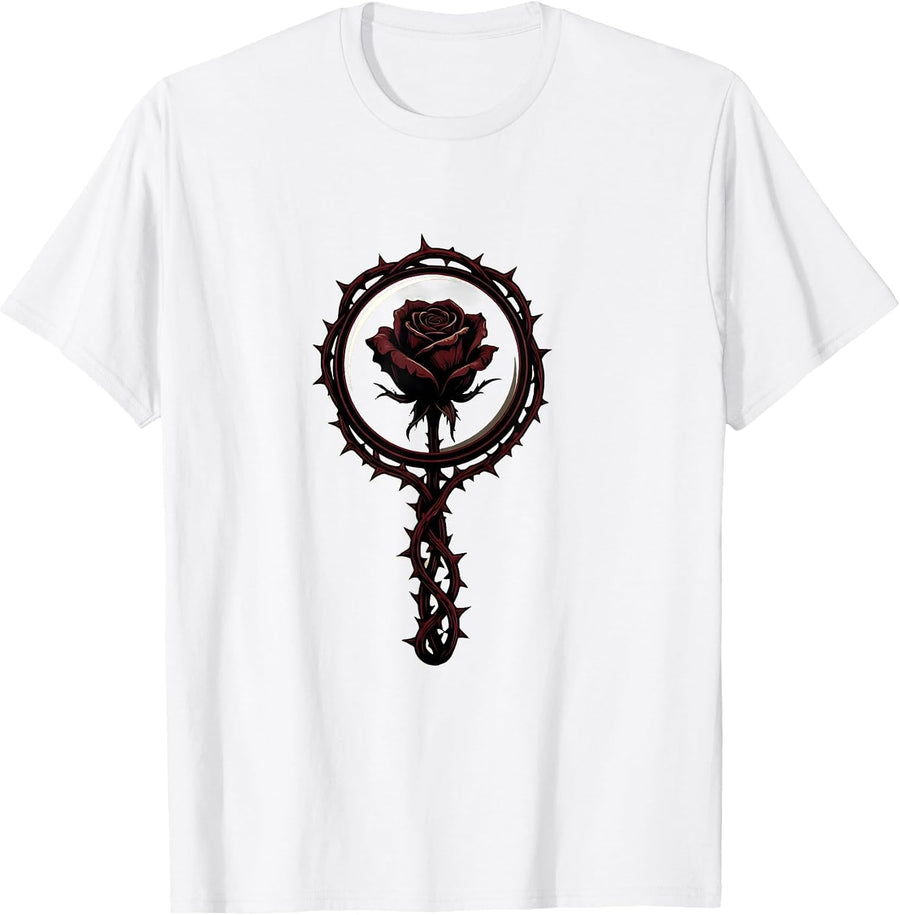 Men's Thorned Rose Mirror Gothic Alt Emo Y2K Aesthetic T-Shirt - White