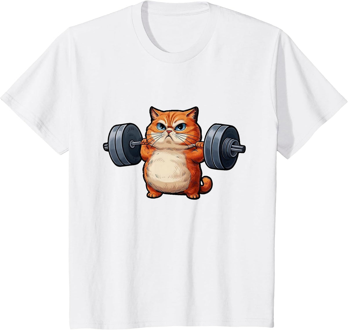 Cat Weightlifting T-Shirt- Funny Cat Workout and Fitness Tee T-Shirt - White