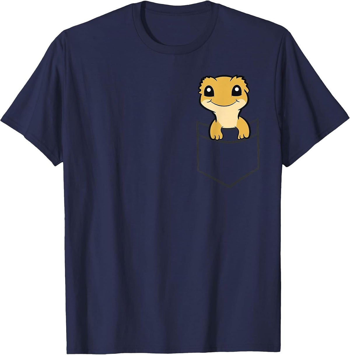 Crested Gecko in a Pocket Funny Pocket Crested Gecko T-Shirt - Navy Blue