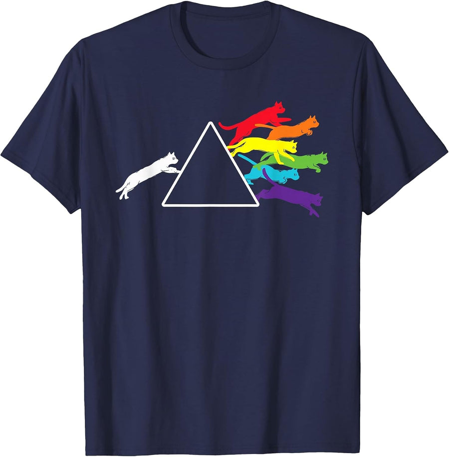 Schrödinger's Rainbow Cats Prism Split Light Spectrum T-Shirt - Navy Blue