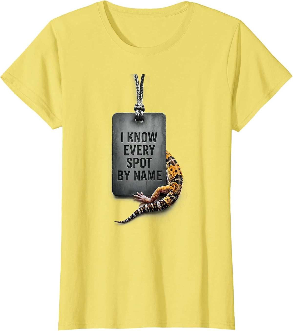 Women's I Know Every Spot By Name Funny Leopard Gecko Reptile Lover T-Shirt - Lemon Yellow