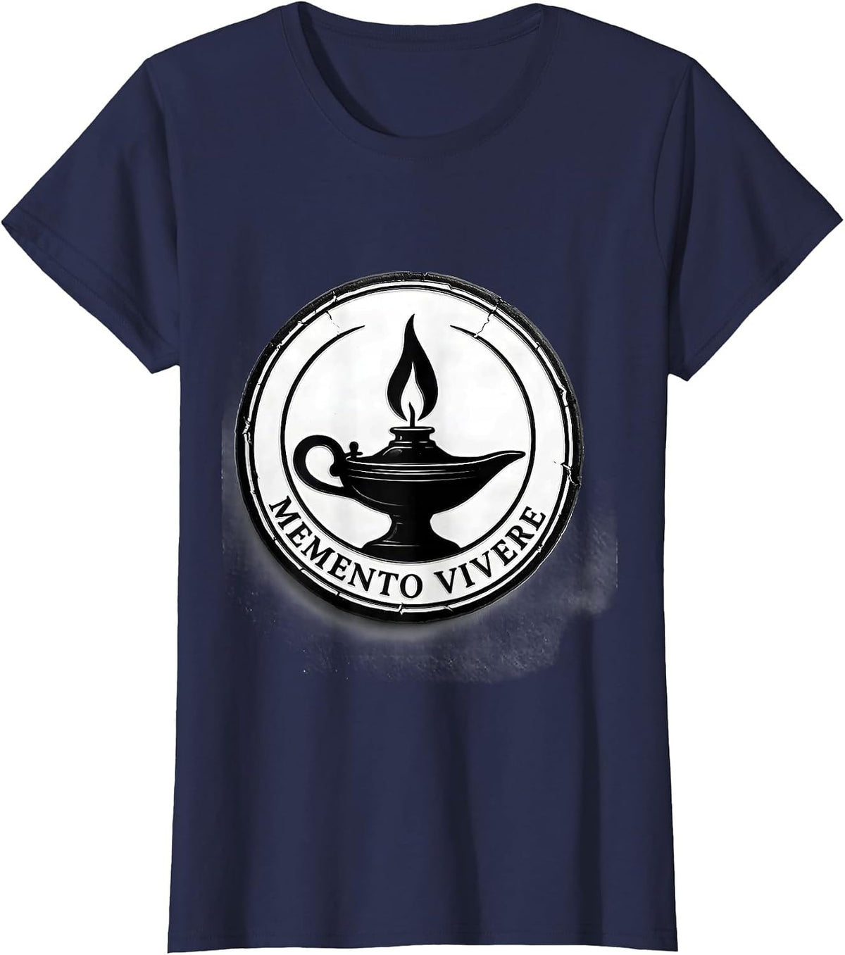 Women's Memento Vivere Stoic Philosophy Quote Marcus Aurelius T-Shirt - Navy Blue