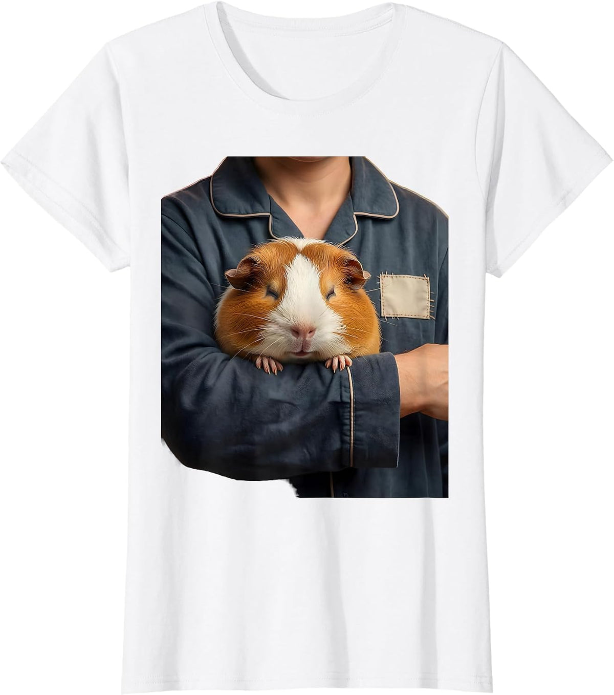 Sleeping Guinea Pig Cartoon Pet Lover Cozy T-Shirt - White
