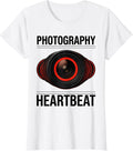 Women's Photography Heartbeat Camera Lens Hobbyist Gift T-Shirt - White