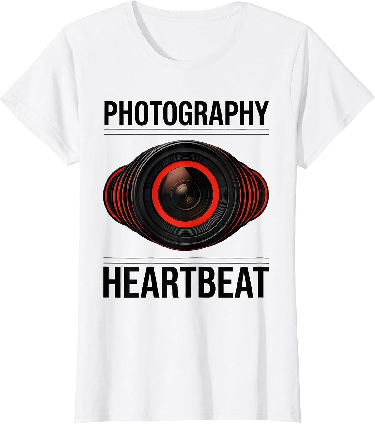 Women's Photography Heartbeat Camera Lens Hobbyist Gift T-Shirt - White