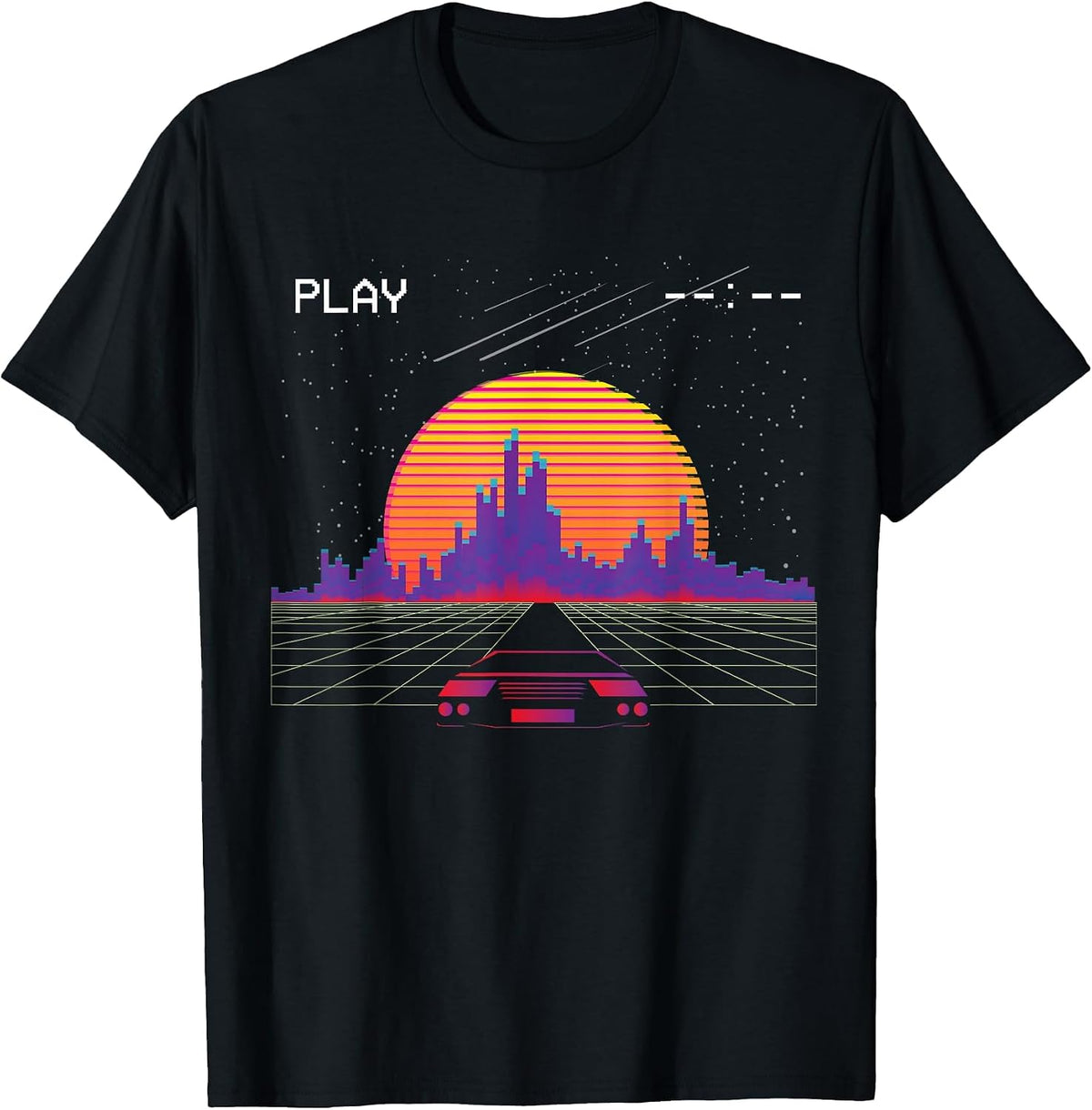 Cyberpunk Outrun synthwave Sunset Fast car Aesthetic t Shirt T-Shirt - Black