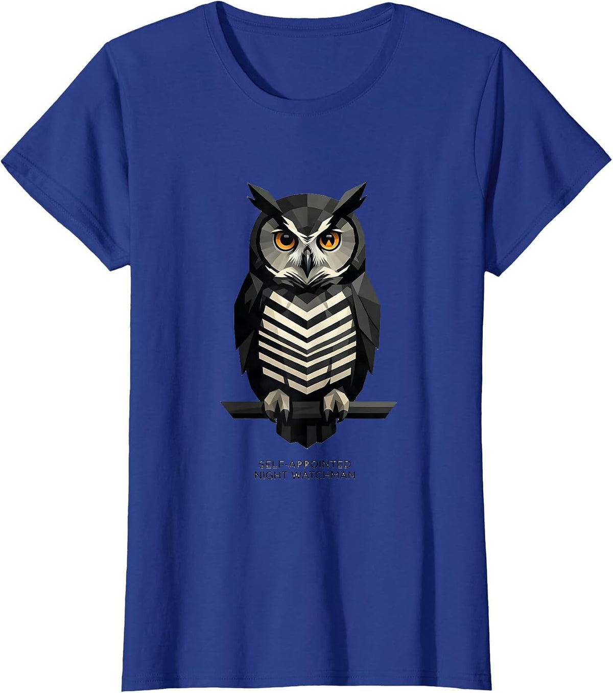 Women's Self-Appointed Night Watchman Geometric Owl Lover Nature Art T-Shirt - Royal Blue