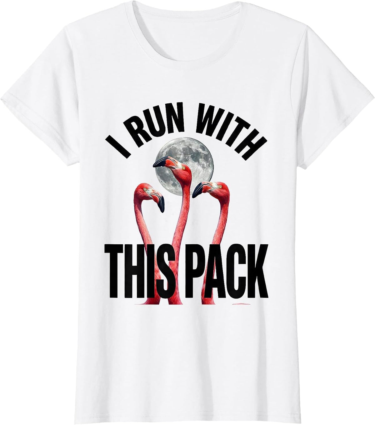 Women's I Run With This Pack Funny Flamingo Cursed Meme Animal Lover T-Shirt - White