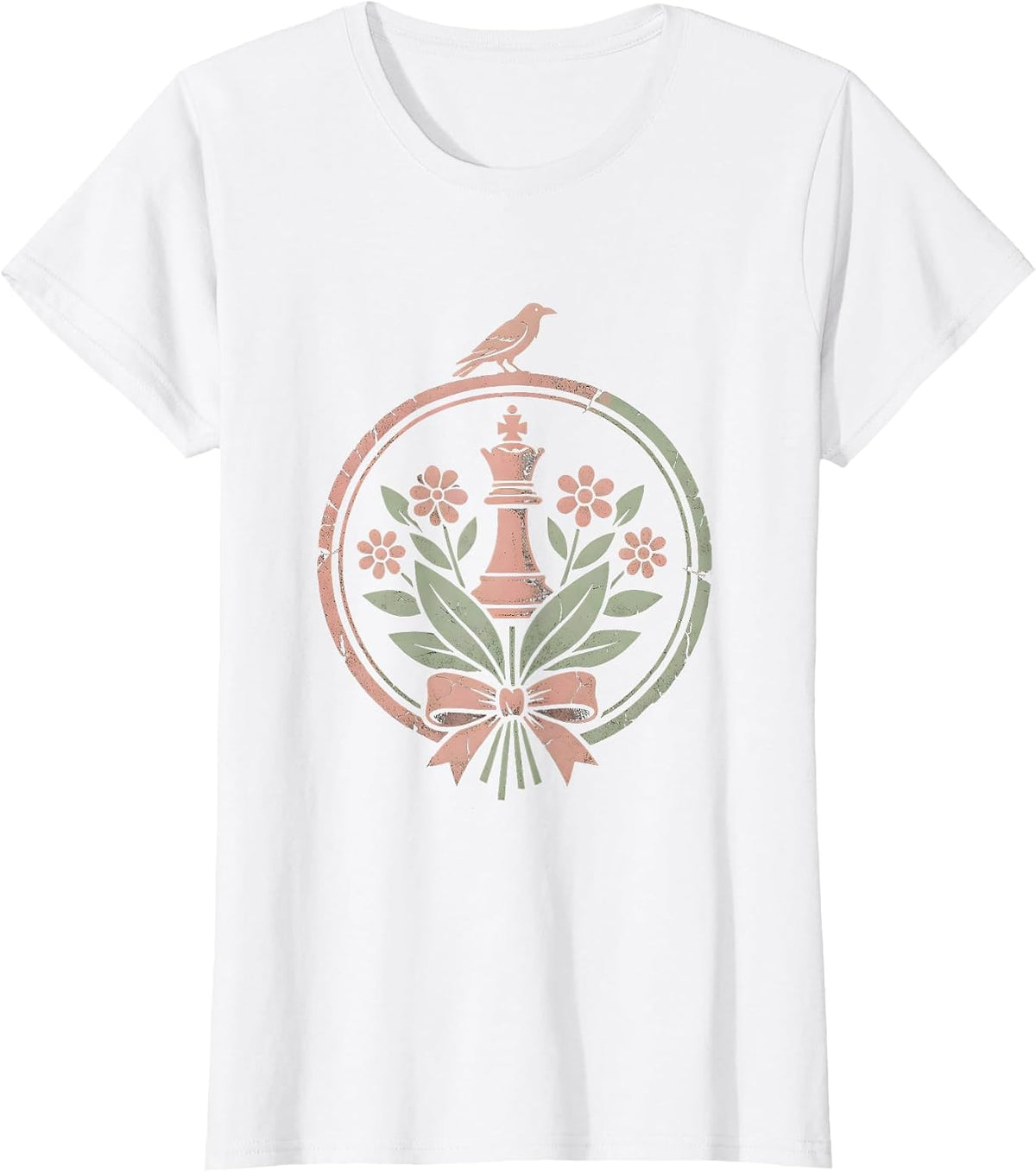 Grandma vs Crow Chess Match Illustration T-Shirt - White