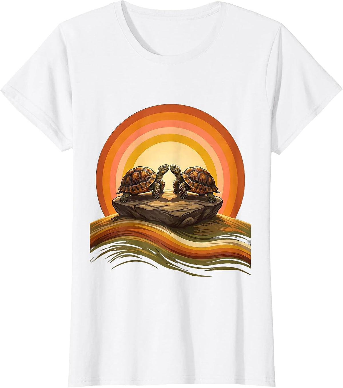 Women's Matching Turtles Nose to Nose Couples Graphic T-Shirt - White