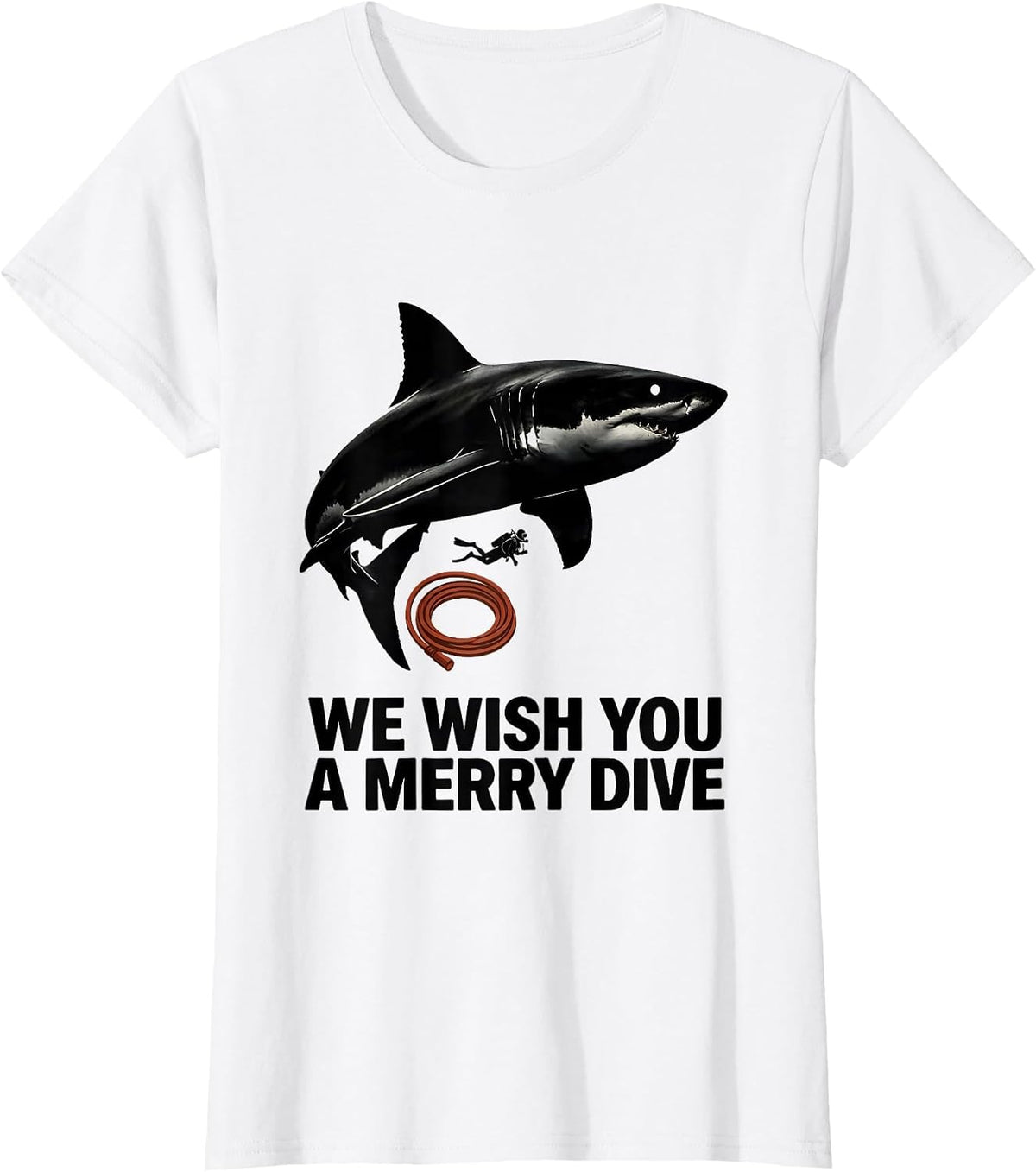 We Wish You A Merry Dive Funny Shark Scuba Diver Gift T-Shirt - White