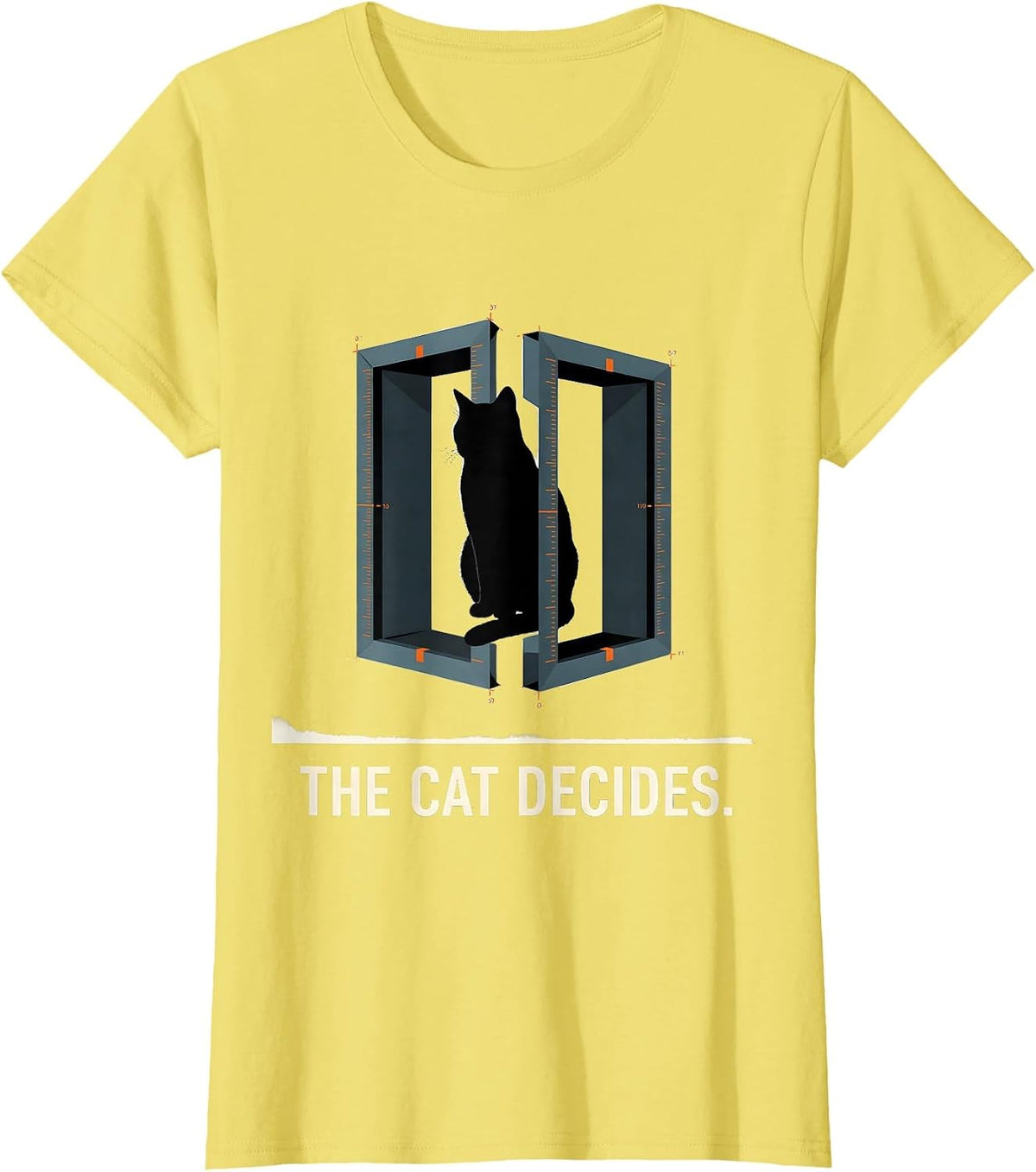The Cat Decides Editorial Conceptual Quantum Physics Humor T-Shirt - Lemon Yellow
