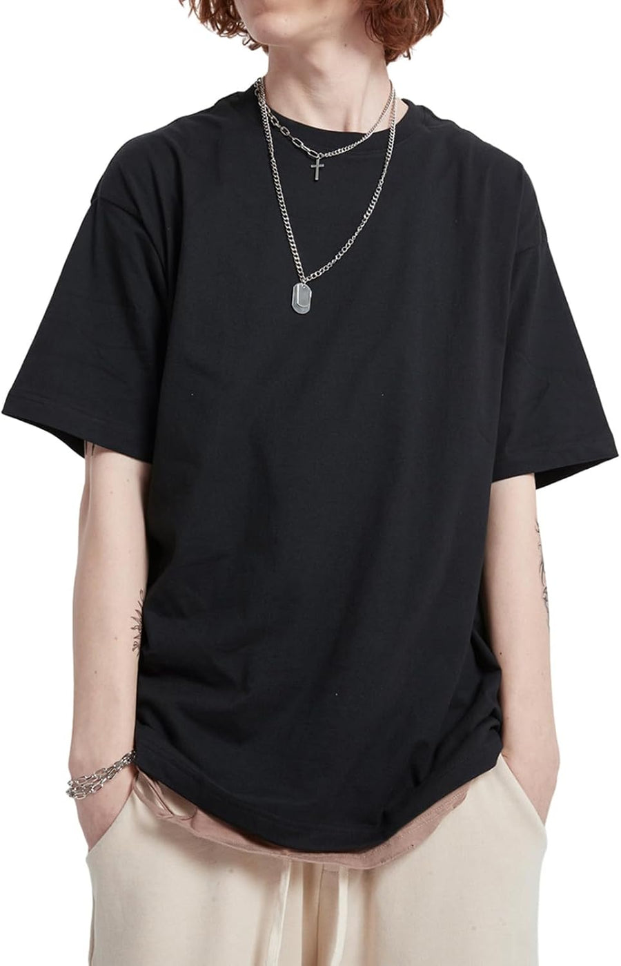 Men's Oversized T-Shirts Heavyweight Cotton Tee Crew Neck Short Sleeve T Shirts Loose Fit Basic Essential Soft Classic Tees